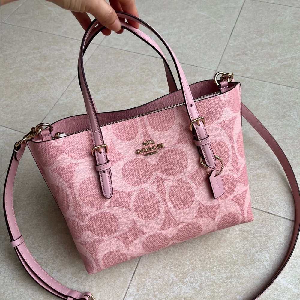 Coach Pink Signature Jacquard Mini Tote with Detachable Strap